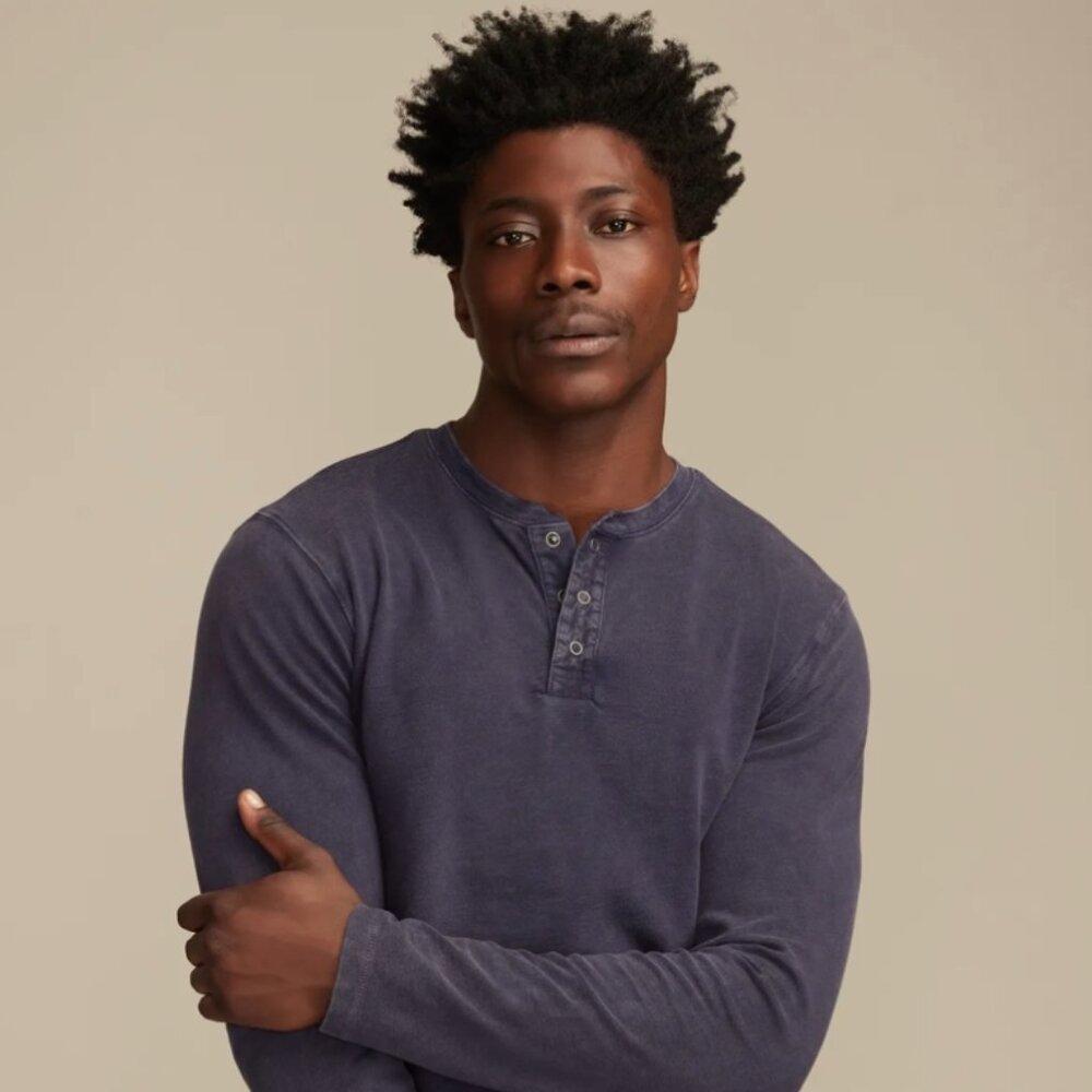 NWT Lucky Brand Men's Dark Blue Venice Burnout Henley XL